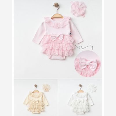 IŞIL BABY KIZ 0/3-0/3-0/3-3/6 AY DANTELLİ ELBİSE