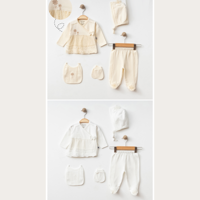 IŞIL BABY KIZ 0/3-0/3-3/6 AY ÇİÇEK NAKIŞLI 5Lİ SET