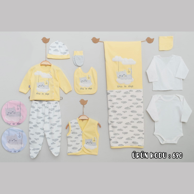 GAYE BEBE KIZ 0-3 AY UYUYAN KEDİ NAKIŞ 10LU SET