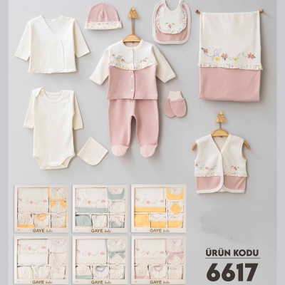 GAYE BEBE KIZ 0-3 AY ÇİÇEK NAKIŞLI 10LU SET