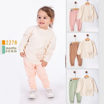BEYAZ BEBEK KIZ 9-12-18-24 AY KELEBEK NAKIŞ TAKIM