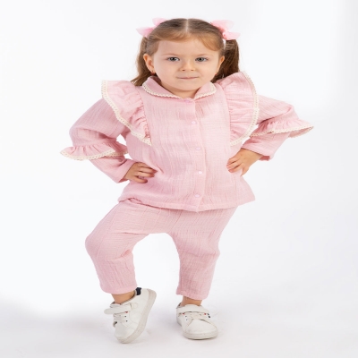 BEYAZ BEBEK KIZ 9-12-18-24 AY GÜPÜRLÜ MÜSLİN TAKIM