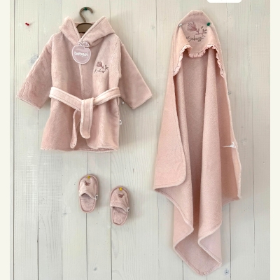 BEBESSİ KIZ 0-12 AY TULIPS KUTULU BORNOZ SET