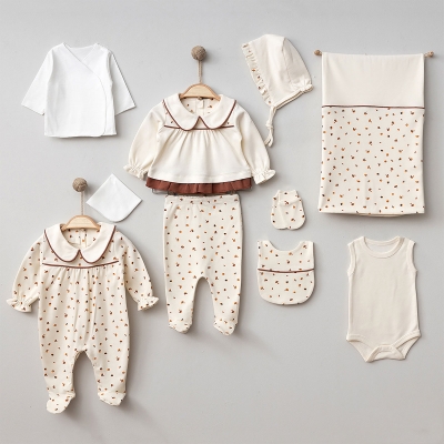 PUGİ KIZ 0-3 AY NATUREL YAPRAK BASKILI 10LU SET