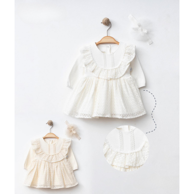 IŞIL BABY KIZ 3-6-9-12 AY DANTELLİ ÖRME ELBİSE