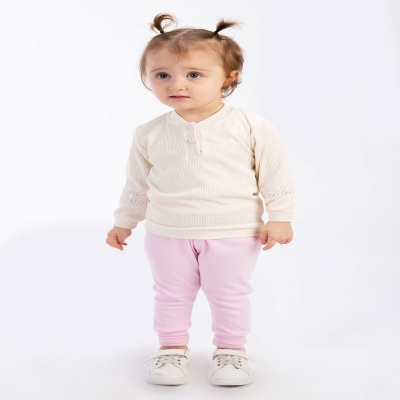 BEYAZ BEBEK KIZ 9-12-18-24 AY KOLU ÇİÇEKLİ TAKIM