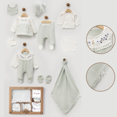 BEBLY KIDS KIZ 0-3 AY ŞERİT PÜSKÜL MÜSLİN 10LU SET