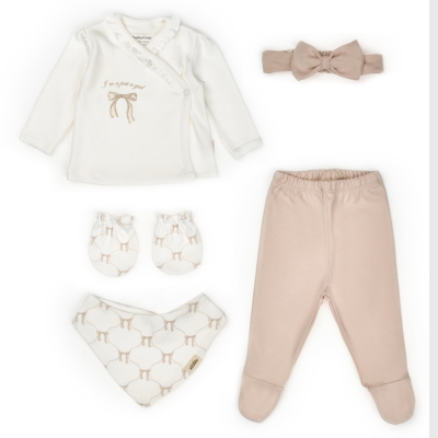 BABYCOSY ORGANIC KIZ 0-3 AY BOW 5Lİ SET
