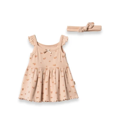 BABYCOSY ORGANIC KIZ 3-24 AY SAÇ BANDANALI ELBİSE
