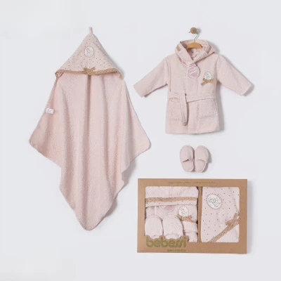 BEBESSİ KIZ 0-12 AY VINTAGE KUTULU BORNOZ SET