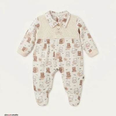 BEBLY KIDS UNISEX 0-3 AY TRİKO ROBALI AYICIK DESEN