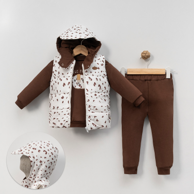 CANCUNO UNISEX 9-12-18 AY LEOPAR DESENLİ 3LÜ TAKIM