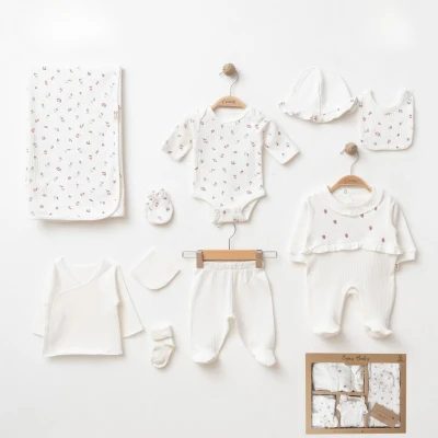 COŞAY BEBE KIZ 0-3 AY ÇİÇEK NAKIŞLI 10LU SET