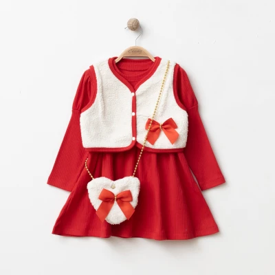 COŞAY BEBE KIZ 2-3-4-5 YAŞ PELUŞ ÇANTALI ELBİSE