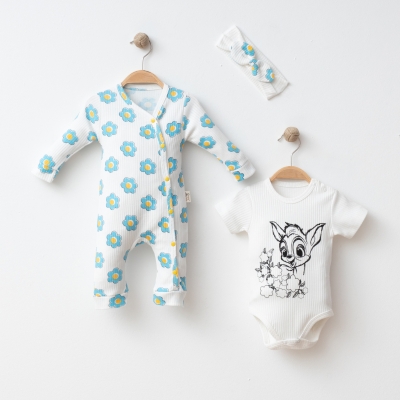 COŞAY BEBE KIZ 3-6-9 AY ÇİÇEKLİ BADİLİ TULUM