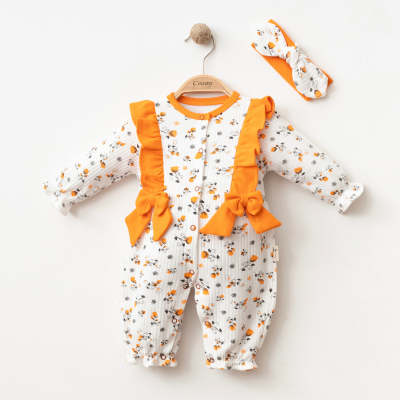 COŞAY BEBE KIZ 6-9-12 AY ÇİÇEKLİ FİYONKLU TULUM