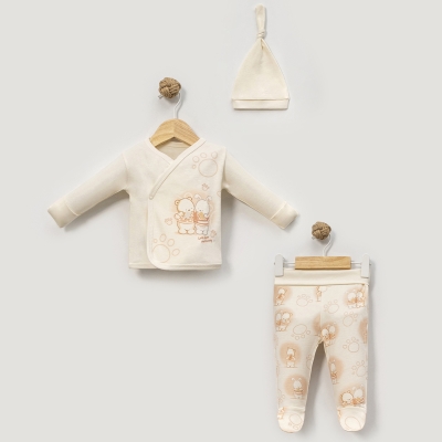 ESYA BABY UNISEX 0-3 AY ÇİFLİK DESEN 3LÜ SET