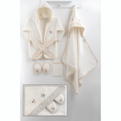 GAYE BEBE KIZ 0-12 AY BULUTLU KUŞ BORNOZ SET