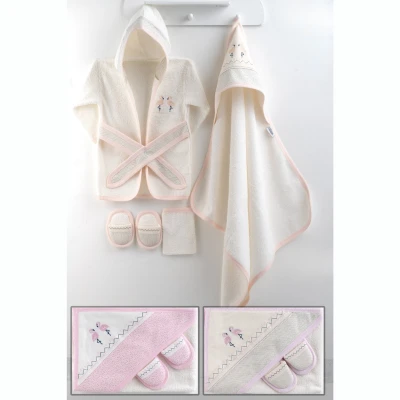 GAYE BEBE KIZ 0-12 AY FLAMİNGO BEBE BORNOZ SET