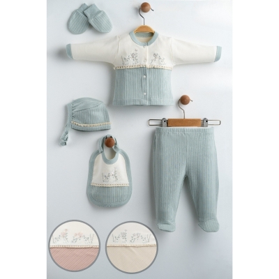 GAYE BEBE KIZ 0-3 AY KUŞ ÇİÇEK NAKIŞLI 5Lİ SET
