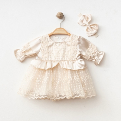 IŞIL BABY KIZ 0-3 AY FİYONK VE TÜLLÜ SATEN ELBİSE