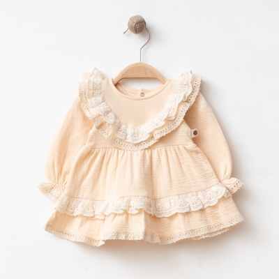 IŞIL BABY KIZ 3-6-9-12 AY DANTELLİ KAPİTONE ELBİSE