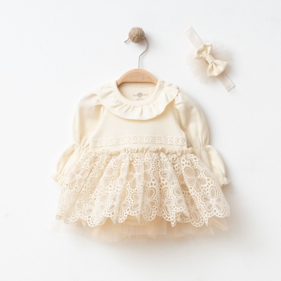 IŞIL BABY KIZ 3-6-9-12 AY WAFFLE DESENLİ ELBİSE