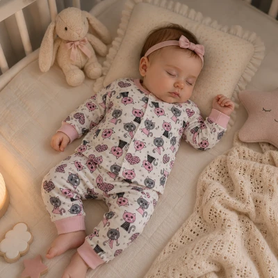 LOVEMAXX KIZ 3-6-9 AY KALPLİ KEDİLİ PİJAMA TAKIMI