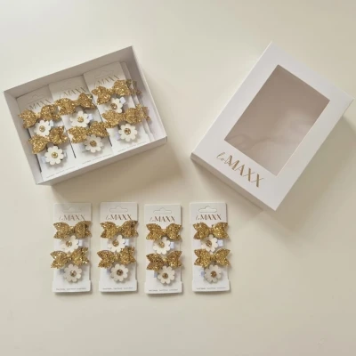 LOVEMAXX KIZ  PARLAK FİYONK VE ÇİÇEK 2Lİ TOKA SET