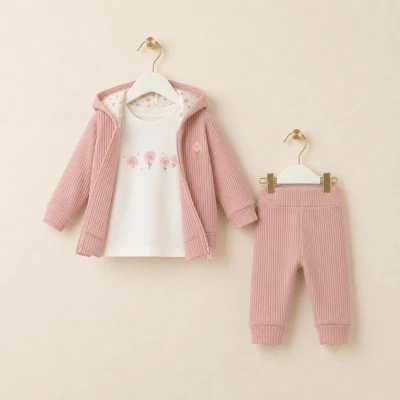 MELİSA BEBE KIZ 3-6-9-12 AY ÇİÇEKLİ HIRKALI 3 LÜ T