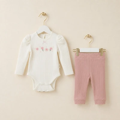 MELİSA BEBE KIZ 3-6-9-12 AY ÇİÇEKLİ İKİLİ KIZ TAKI