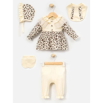 MİNİ CAYZEN KIZ 0-3 AY LEOPAR DESEN MÜSLİN 5Lİ SET
