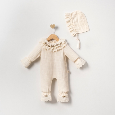 MİNİ CAYZEN KIZ 3-6-9 AY MÜSLİN GÜLLÜ NAKIŞLI TULUM