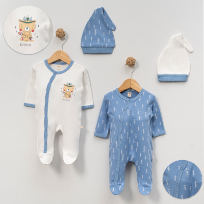 MİNİSSE UNISEX 3-6 AY AYI OK BASKILI 2Lİ TULUM