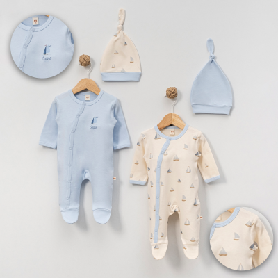 MİNİSSE UNISEX 3-6 AY YELKEN BASKILI 2Lİ TULUM