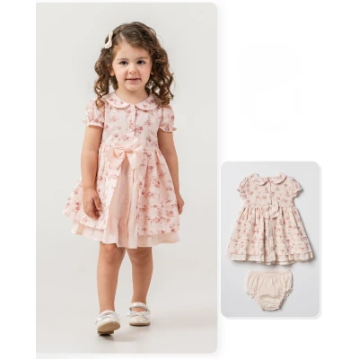 MOONSTAR KIZ 9-24 AY FİYONKLU ÇİÇEKLİ ELBİSE