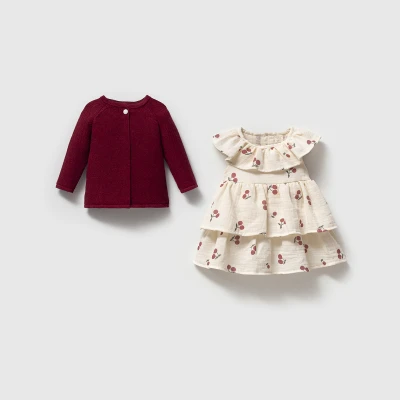 NIPPERLAND KIZ 3-6-9-12 AY CHERRY ELBİSE TAKIM