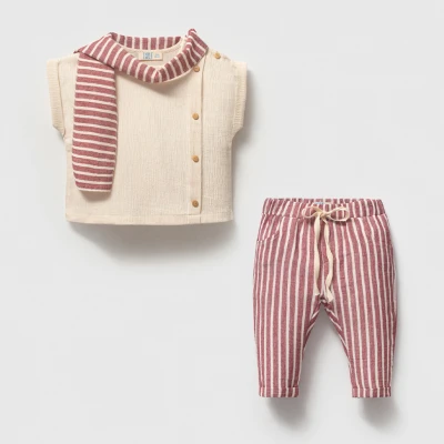 NOYNOY ERKEK 9-24 AY ÇİZGİLİ KAŞKOLLU 3LÜ TAKIM