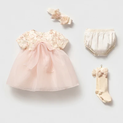 NOYNOY KIZ 3-6 AY FİYONK DETAYLI 4LÜ TAKIM