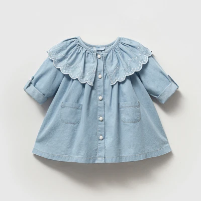 NOYNOY KIZ 9-24 AY YAKA BRODELİ ELBİSE