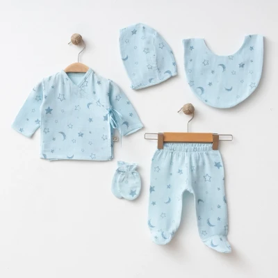 OBABY ERKEK 0-3 AY MÜSLİN YILDIZ BASKILI 5Lİ SET