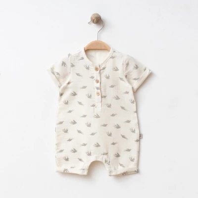 OBABY ERKEK 3-3AY-6 AY MÜSLİN KUŞ BASKILI KISA TUL