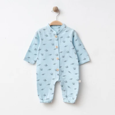 OBABY ERKEK 3-3AY-6 AY MÜSLİN KUŞ BASKILI TULUM