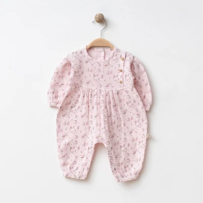 OBABY KIZ 3-3AY-6 AY MÜSLİN ÇİÇEK BASKILI TULUM