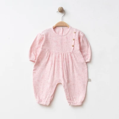 OBABY KIZ 3-3AY-6 AY MÜSLİN GÜL BASKILI TULUM