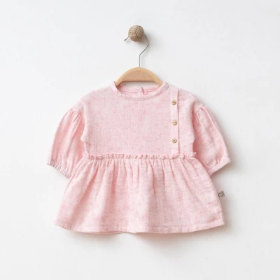 OBABY KIZ 3-6-9-12 AY MÜSLİN GÜL BASKILI ELBİSE