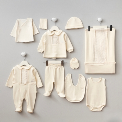PUGİ ERKEK 0-3 AY VUAL PLİSELİ NATUREL 10LU SET