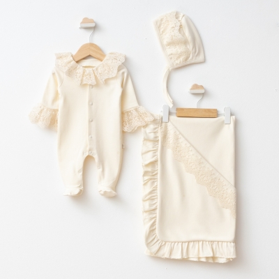 PUGİ KIZ 0-3 AY DANTELLİ 3LÜ SET