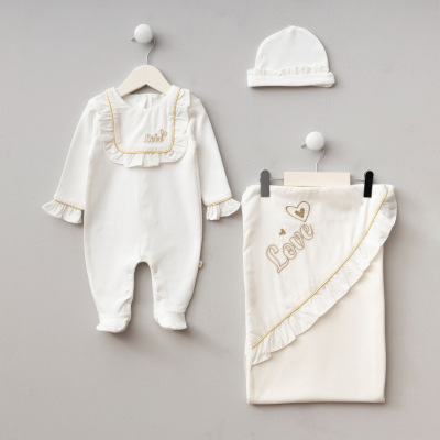 PUGİ KIZ 0-3 AY LOVE KALPLİ BATTANİYELİ TULUM SET