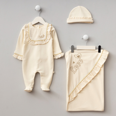 PUGİ KIZ 0-3 AY LOVE KALPLİ BATTANİYELİ TULUM SET